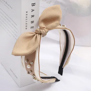

Fashion Rabbit Ear Hairbands for Woman Hair Accessories Pearl Headband Yellow Cross Hair Bundle Clip Hair Hoop Adult Headwear