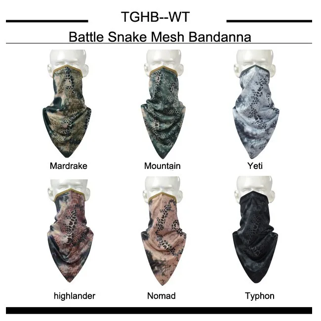 Боевая змея Tri-угловой шарф/highlander bandanna/camo Bandanna/бейсболка для езды и походов спортивные шарфы/Outddoor camo шарфы