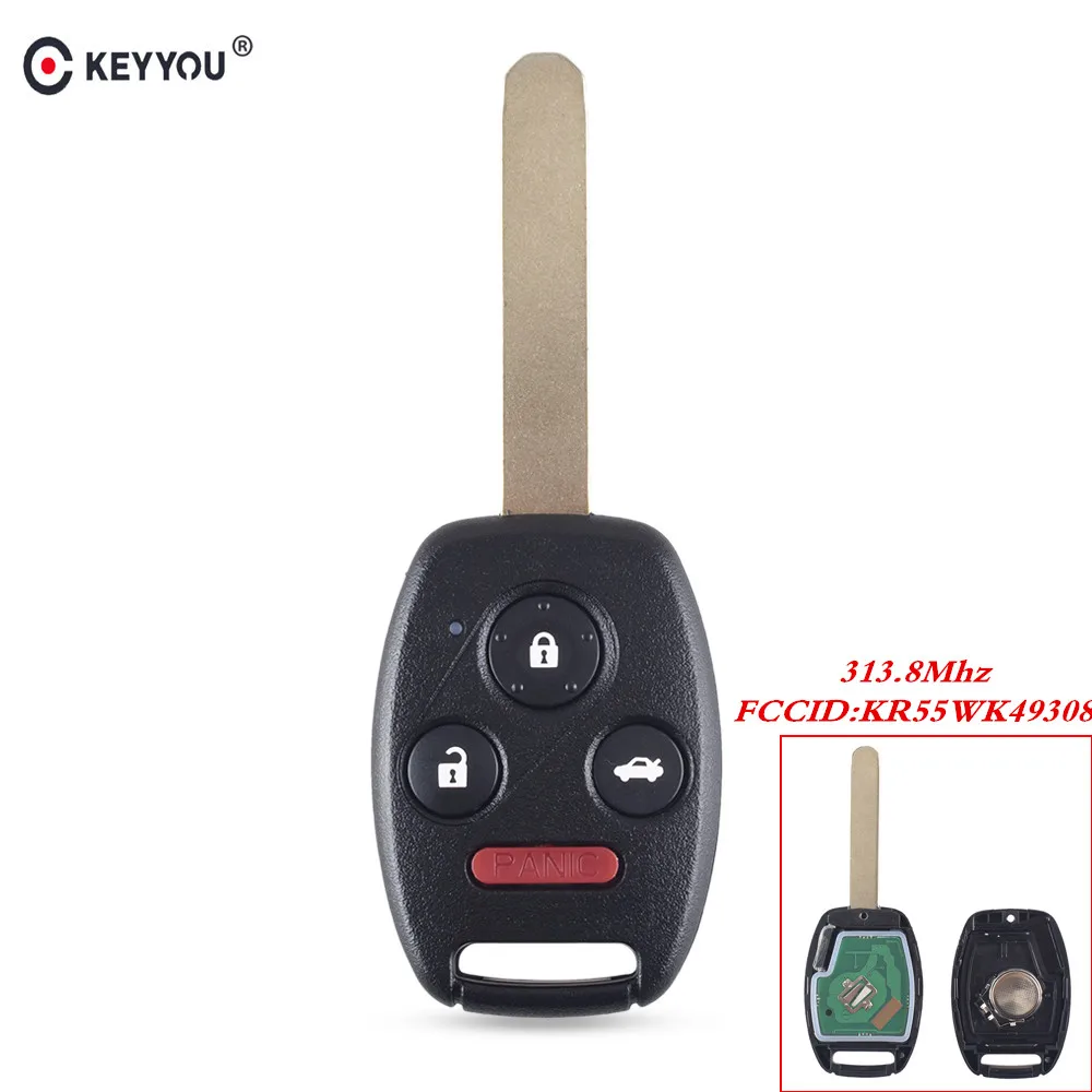 

KEYYOU For Honda Accord Pilot Civic CR-V HR-V Fit City Jazz Odyssey ID46 Chip Remote Control Car Key 3+1 4 Buttons 313.8MHz