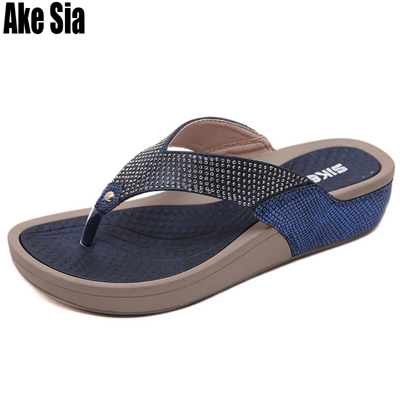 

Ake Sia Summer Sandals Women Feminine Mujer Wedge Heels Platform Sandals Lady Fashion Flip Flops Thong Beach Slippers Shoes A362