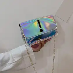 2019 Новый женский небольшой лоскут Лазерная кожа ПВХ для женщин Мини Crossbody курьерские Сумки Обувь для девочек сумки через плечо на цепочке