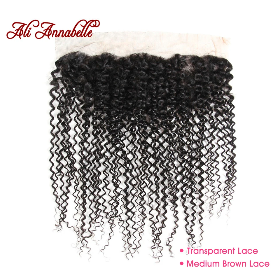 

ALI ANNABELLE HAIR Kinky Curly Frontal Medium Brown/Transparent Lace Frontal Brazilian Remy Human Hair Lace Frontal Closure