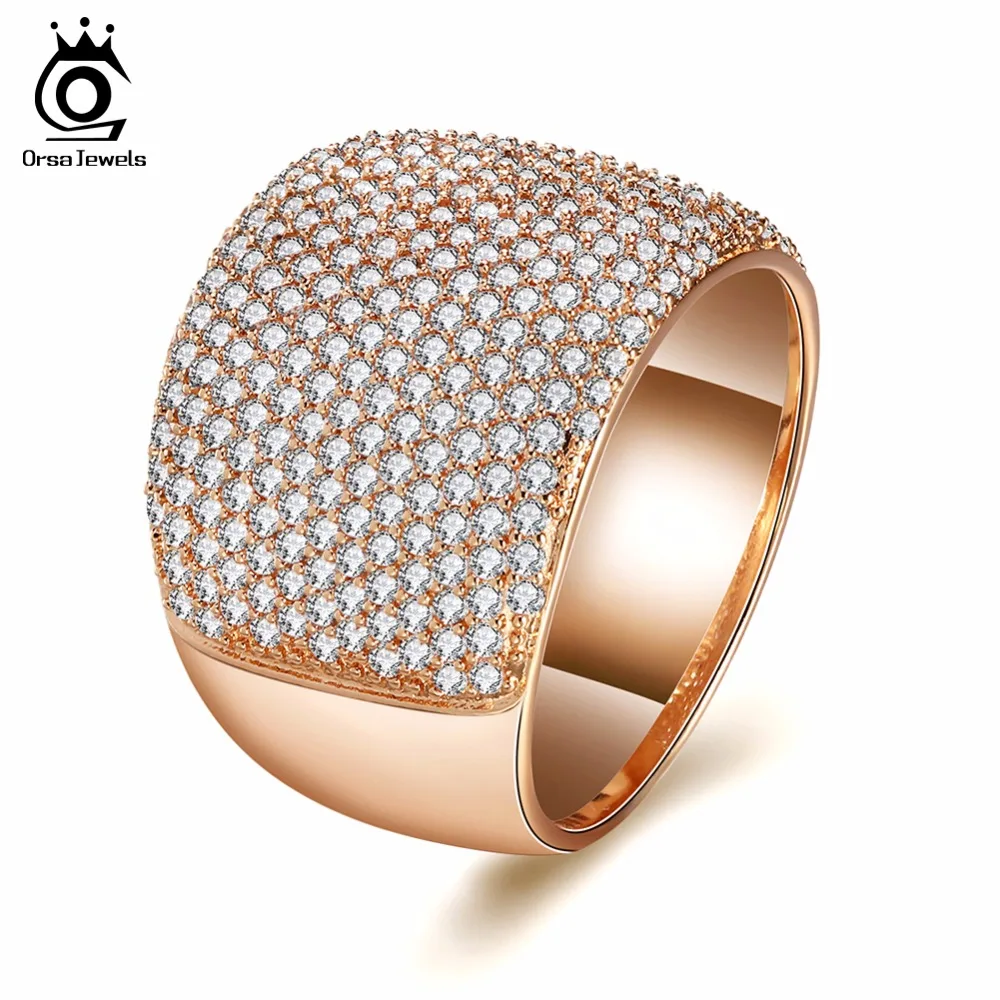 ORSA JEWELS Women Wedding Band With AAA Clear Cubic Zircon Prong Setting 16MM Width Fashion Party Female Jewelry OMR09