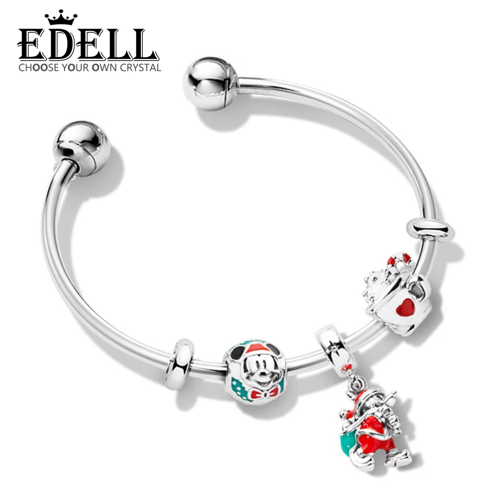 

EDELL 100% 925 Sterling Silver ZT0196 Winter Bracelet Set 797523ENMX WARM COCOA CHARM 797501ENMX Santa Gift Bag Hanging Charm