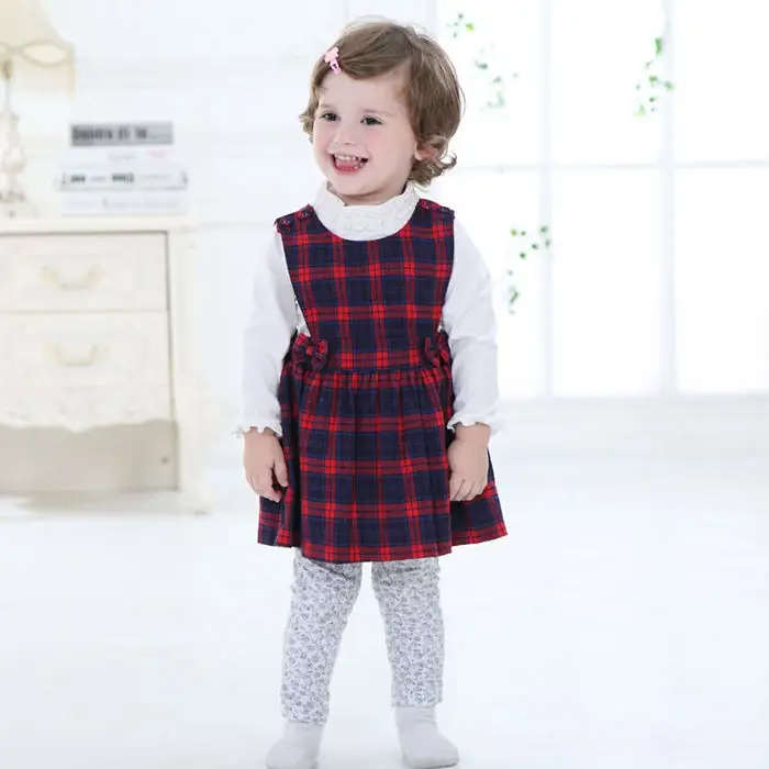 2017 Infant Baby Girl Clothes 100 Cotton White shirts+vest Dress 2pcs