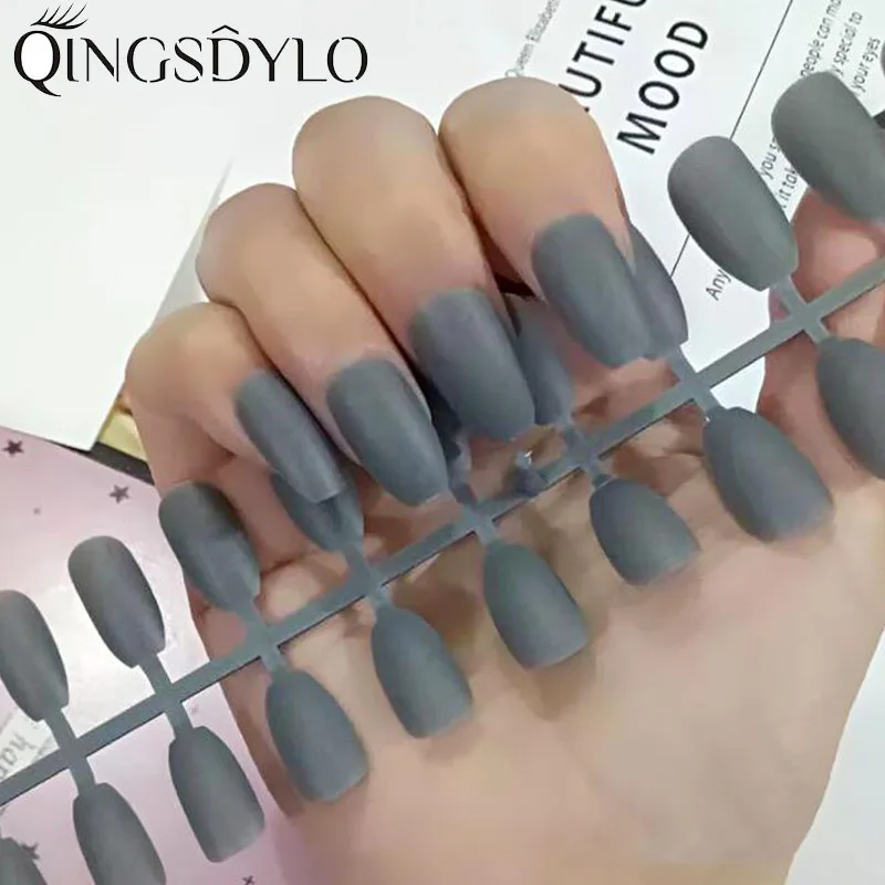 Qingsdylo 24 шт./компл. ногти в гробу полное покрытие Средний балерины матовые