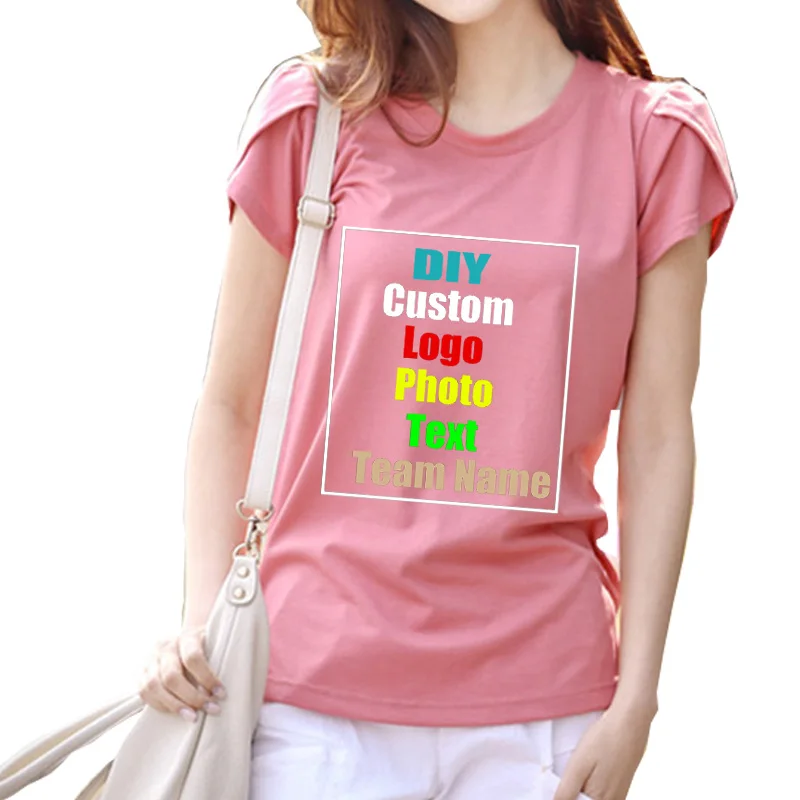 

Plus Size 4XL 5XL 3XL Custom Logo Text Photo Printed Women Solid T shirt Split Ruffles Petal Sleeve Swee Female Tops Oversized