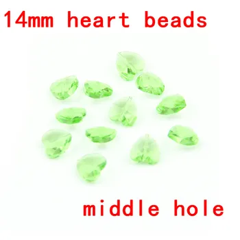

Light Green 100pcs 14mm Glass Crystal Heart Beads in one Hole Crystal Chandelier Beads, Crystal Curtain beads Diy Jewelry Bead