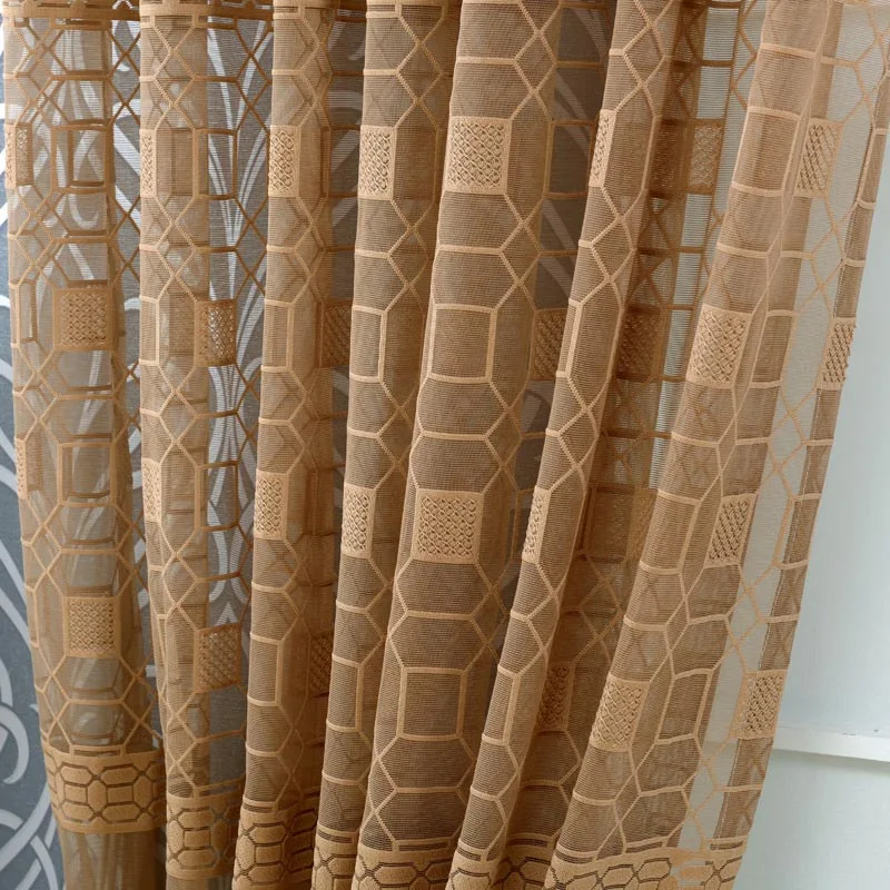 Tiyana кофейная прозрачная занавеска s для гостиной декоративная Геометрическая вышитая Тюлевая ткань современная оконная занавеска M077#4 - Цвет: Color 3 Tulle