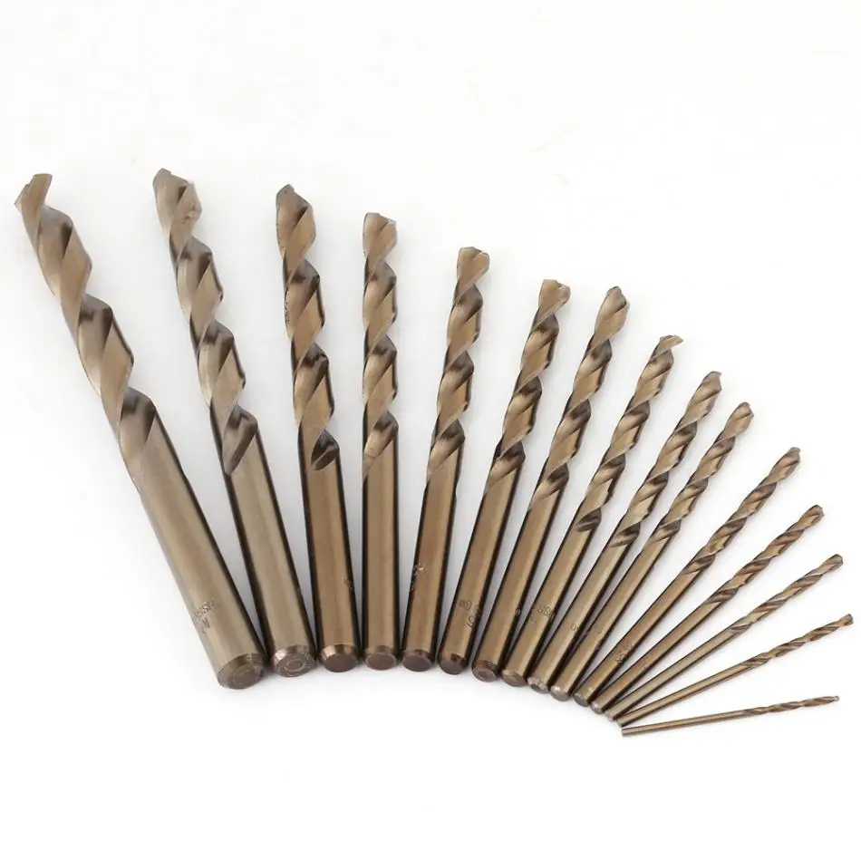 

15pcs 1.5-10mm HSS M35 Cobalt Twist Drill Bit Woodworking Metal Drilling Tool Power Tools