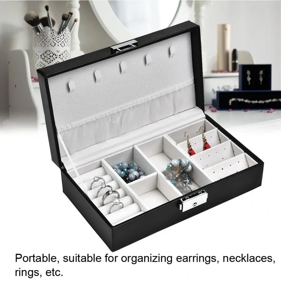 Portable PU Leather Earring Bracelet Necklace Ring Holder Large Capacity Jewelry Display Box Organizer Storage Case | Украшения и