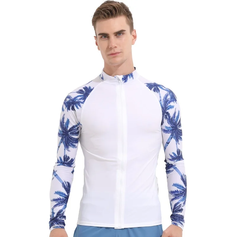 Мужские купальники с длинным рукавом для серфинга топы передней молнией Рашгард