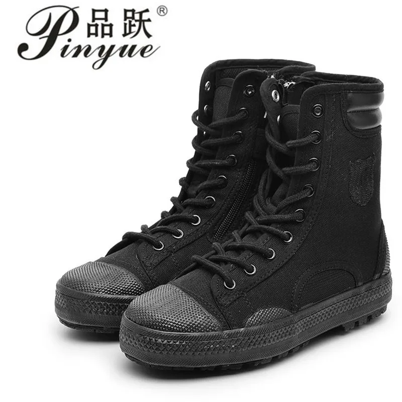

Good quality Fashion all Black Men Casual Canvas flats Shoes Boys Tenis high top outdoor Non-slip Sneakers shoes Military boots