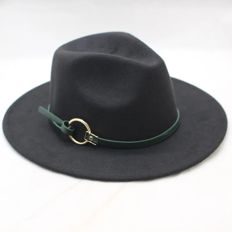 SUOGRY зимняя фетровая шляпа с wo Мужская широкополая с металлическим ремешком войлочная мужская фетровая шляпа Панама шляпа винтажные шапки Chapeau Femme - Цвет: black