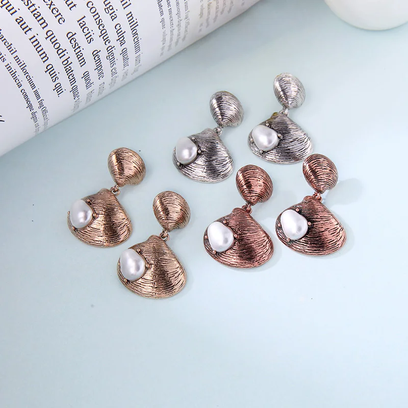 

kissme Vintage Style Zinc Alloy Shell-like Drop Earrings For Women Gifts Antique Three-color 2019 Fashion Jewelry Accessories