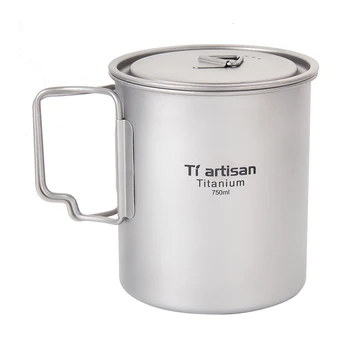 

Tiartisan 750ml Water Mug Titanium Coffee Tea Mugs with Folding Handle and Vented Lid Drinking Water Cup Ultralight Only Ta8315