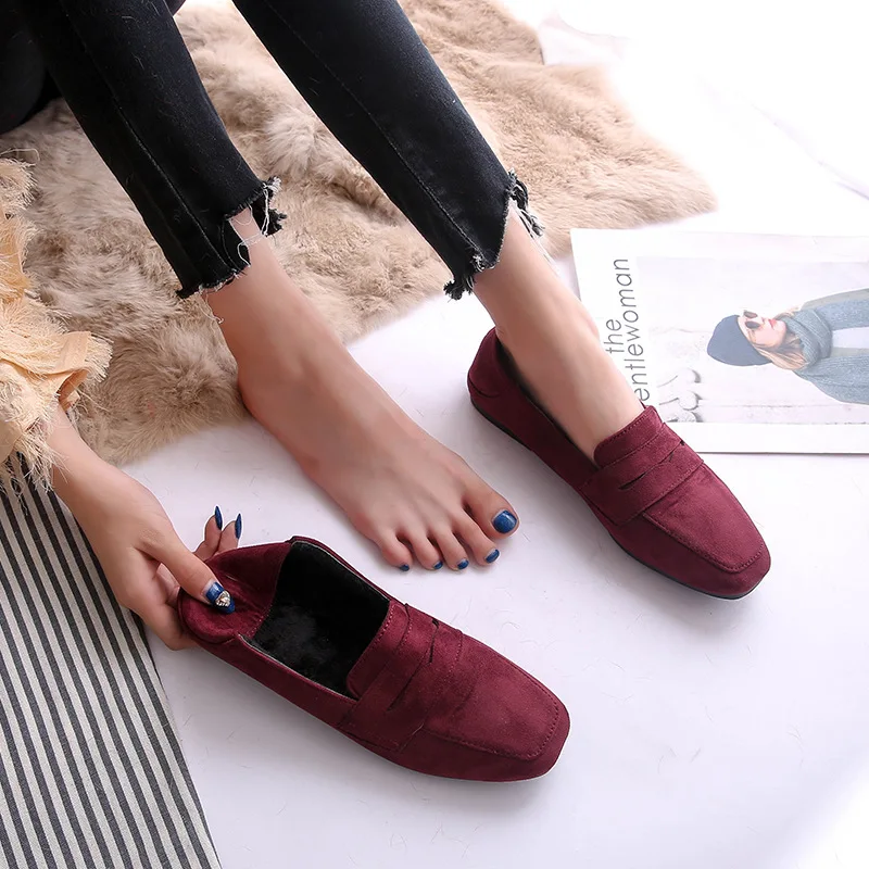 Классическая женская обувь на плоской подошве; zapatos mujer; женская обувь из плюша для работы; зимние теплые лоферы; дизайнерская женская обувь без шнуровки