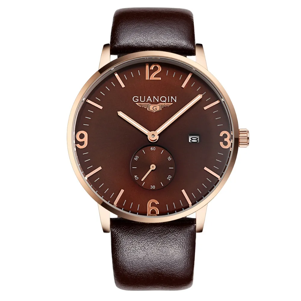 

Mens Watches Top Brand Luxury GUANQIN 2016 Watch Men Sport Luminous Ultra Thin Quartz Watch Leather Wristwatch relogio masculino