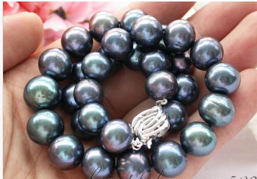 

~~ BJC 00111 ROUND peacock black PEARL NECKLACE 925SILVER Discount AAA