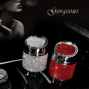 

Luxury Diamond Car Ashtray Pink White Gold Color Crystal Shiny Auto Ashtray with Cover for Car Great Gift for Women Girls