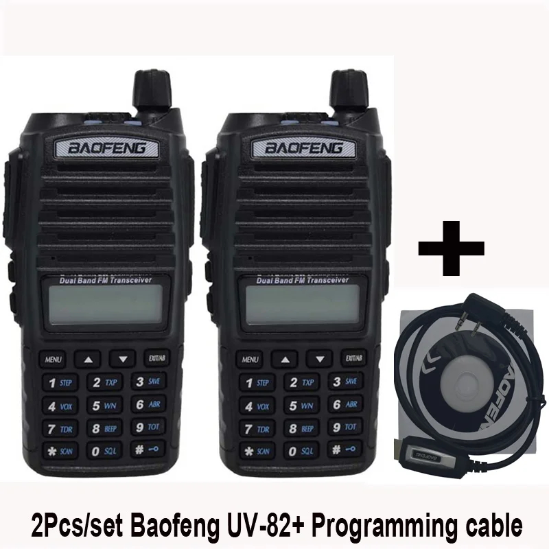 2 шт./компл. Горячая иди и болтай walkie talkie UV 82 Baofeng 1 пара Портативный радио Baofeng UV-82 с наушником CB Ham Радио УКВ двойного UV82 радио - Цвет: add programmingcable