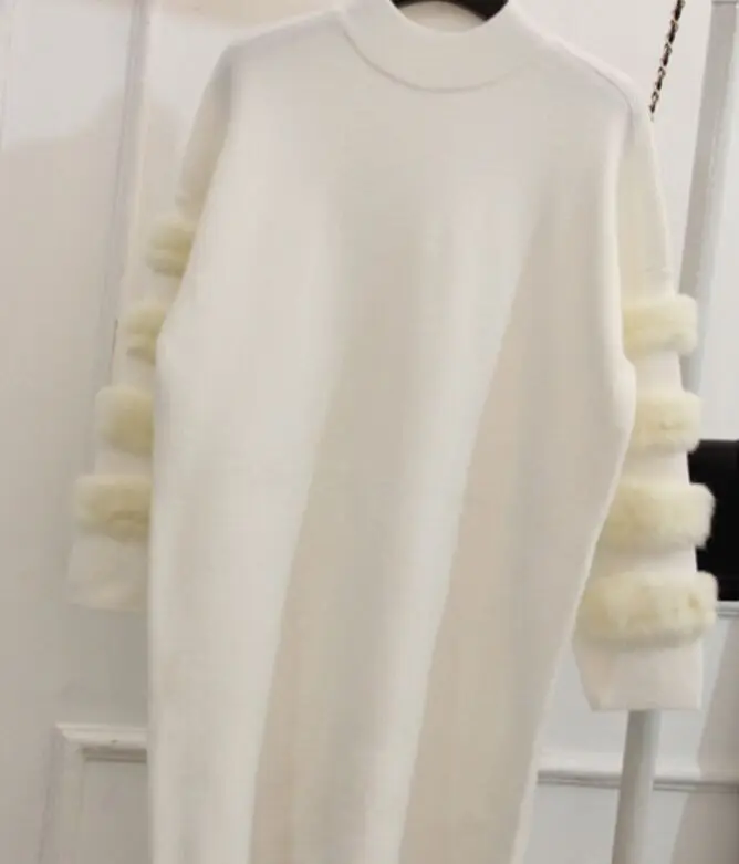Amolapha женский мех Каскадный рукав трикотажные женские платья леди мягкий пуловер Длинный свитер Vesidos одежда - Цвет: Белый