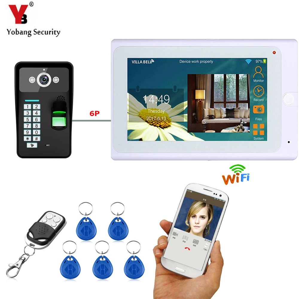 cheap YobangSecurity White Wifi Wireless Video Door Phone Doorbell Video Intercom Fingerprint RFID Password Camera With 7 Inch Monitor