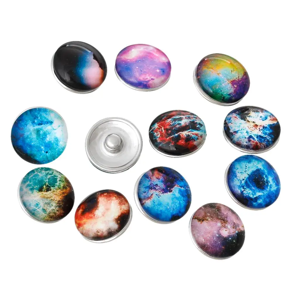 

DoreenBeads Glass Fashion Snap Button Round At Random Silver Tone Star Pattern 18mm Dia,Knob Size:5.5mm,6 PCs 2016 new