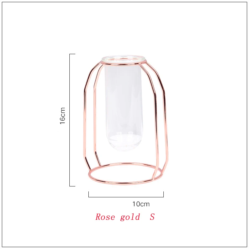 Стеклянная железная ваза в скандинавском стиле, простая художественная ваза геометрической формы, роскошный 1 комплект, украшение для дома, аксессуары для спальни - Цвет: Rose Gold S
