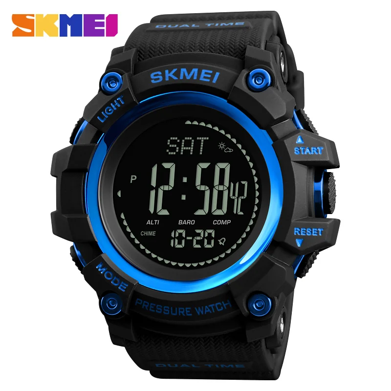 SKMEI Men Digital Watch Compass Thermometer Weather Pressure Altimeter Countdown Sport Watch Fashion Electronic Men's Watch - Цвет: Blue