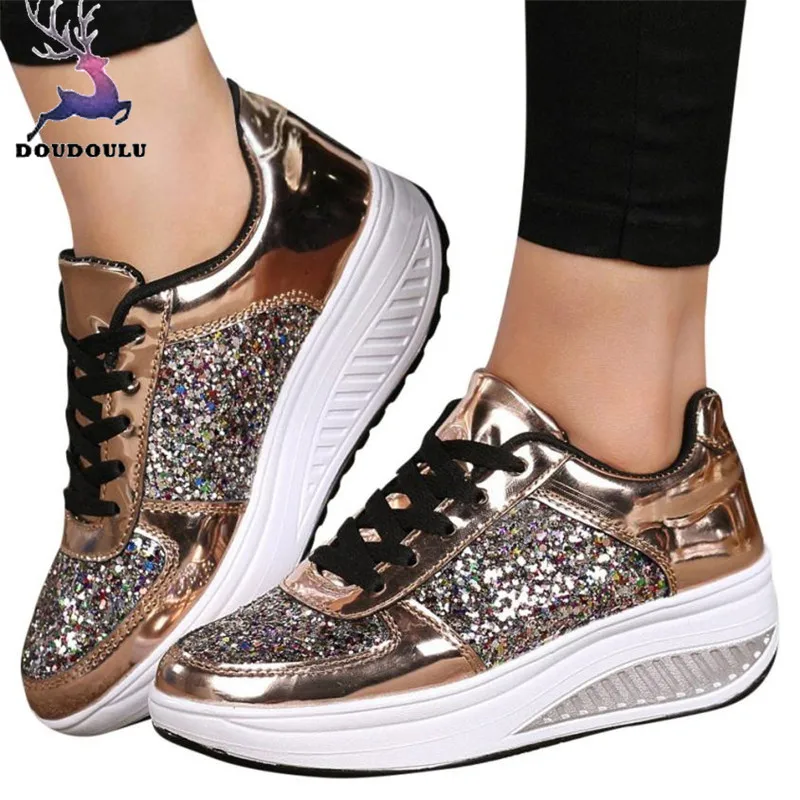 

Women's Ladies Wedges Sneakers Sequins Shake Shoes Fashion Girls Workout Shoes Woman 2018 New Women Shoes zapatos mujer