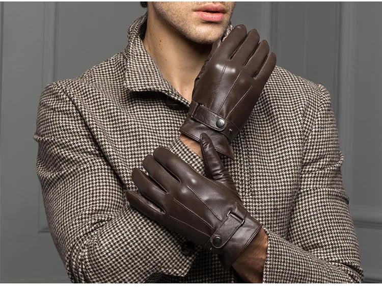 Перчатки из натуральной кожи мужские качественные замшевые перчатки зимние теплые мужские перчатки b12 - Цвет: Коричневый