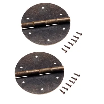 

2Pcs Antique Bronze Round Door Butt Hinges Cabinet Furniture Decorative Hinges Jewelry Wood Boxes Butt Hinges with Screws 60mm