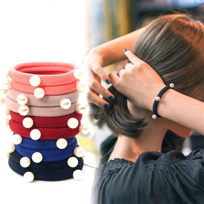 

SALE 10pcs/set White Pearl Elastic Hair Rubber Bands Ring Headwear Girl Elastic Hair Band towel Ponytail Holder Scrunchy Rope