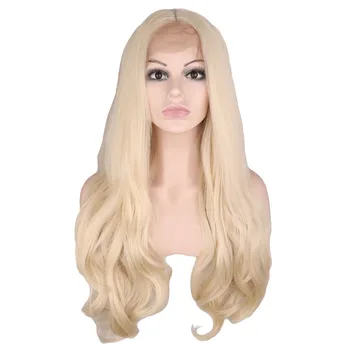 

QQXCAIW Synthetic Lace Front Wig For Women Long Body Wave Heat Resistant Fiber Wigs