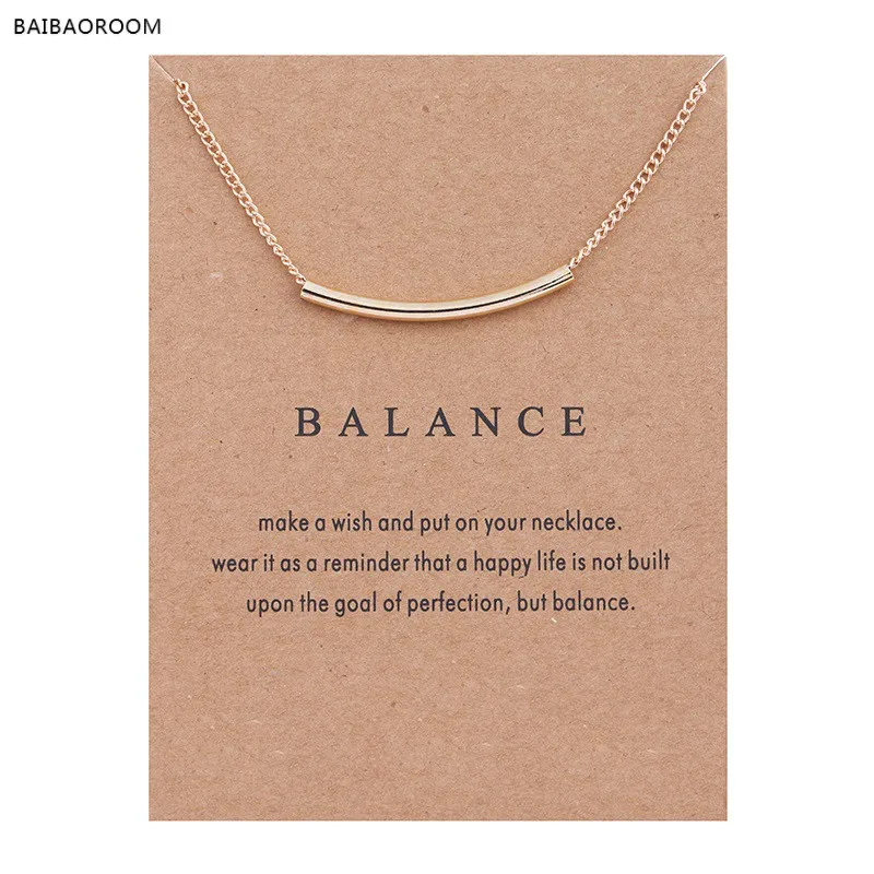 New Gold Plated Balance Tube Bar Word Long Alloy Pendant Short Necklace