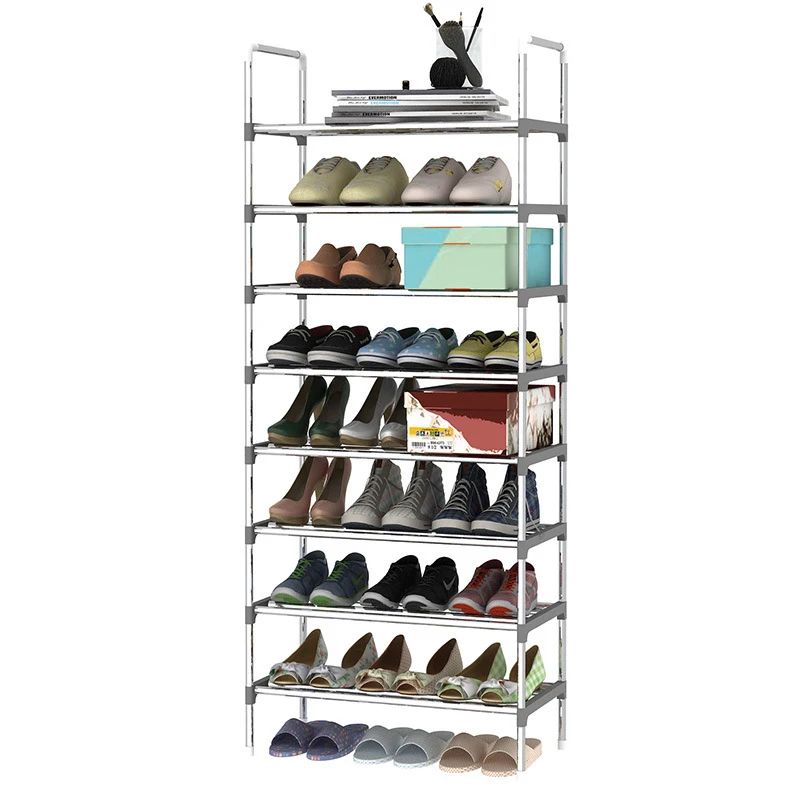 9 Tier Iron Shoe Rack with Handrail Simple Assembled Hallway Shoes Shelf Standing Furniture Saving Space Shoe Organizer