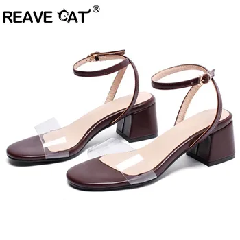 

REAVE CAT PVC clear sandals Women's Summer Shoes Sexy Transparent Gladiator Sandals block Heels Women Shoes Jelly big size 43