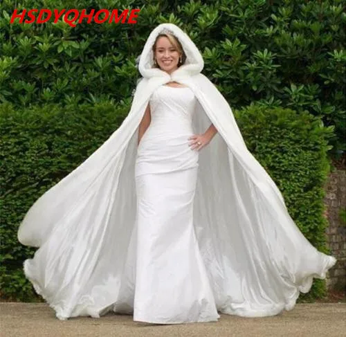 Reviews HSDYQ HOME Ivory Wedding Cloaks Bridal Cape Long Cape with hood Faux Fur Winter Wedding Accressories Bridal Wraps