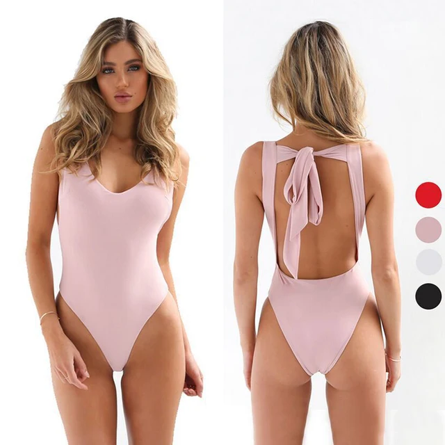 Cheap 2018 Sexy One Piece Swimsuit Women's Backless Deep V Bandage One-piece Suits Swimwear Female Thong Beach Bathing Suit Monokini