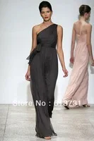 Free Shipping 2013 New One Shoulder Charcoal Grey Sashes Floor Length Chiffon Bridesmaid Dresses B01340