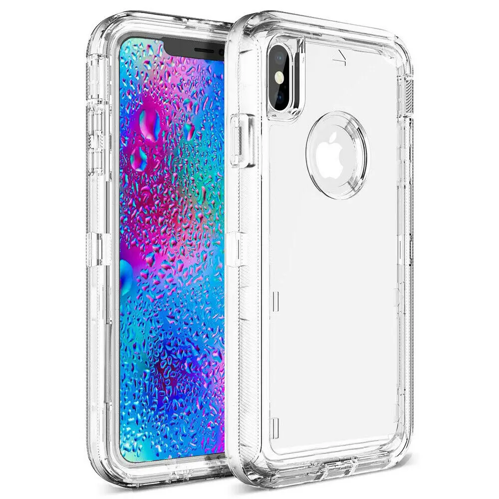 iPhone X XS Max 6 7 8 Plus Clear Crystal Defender Case Cover Fits Otterbox Clip