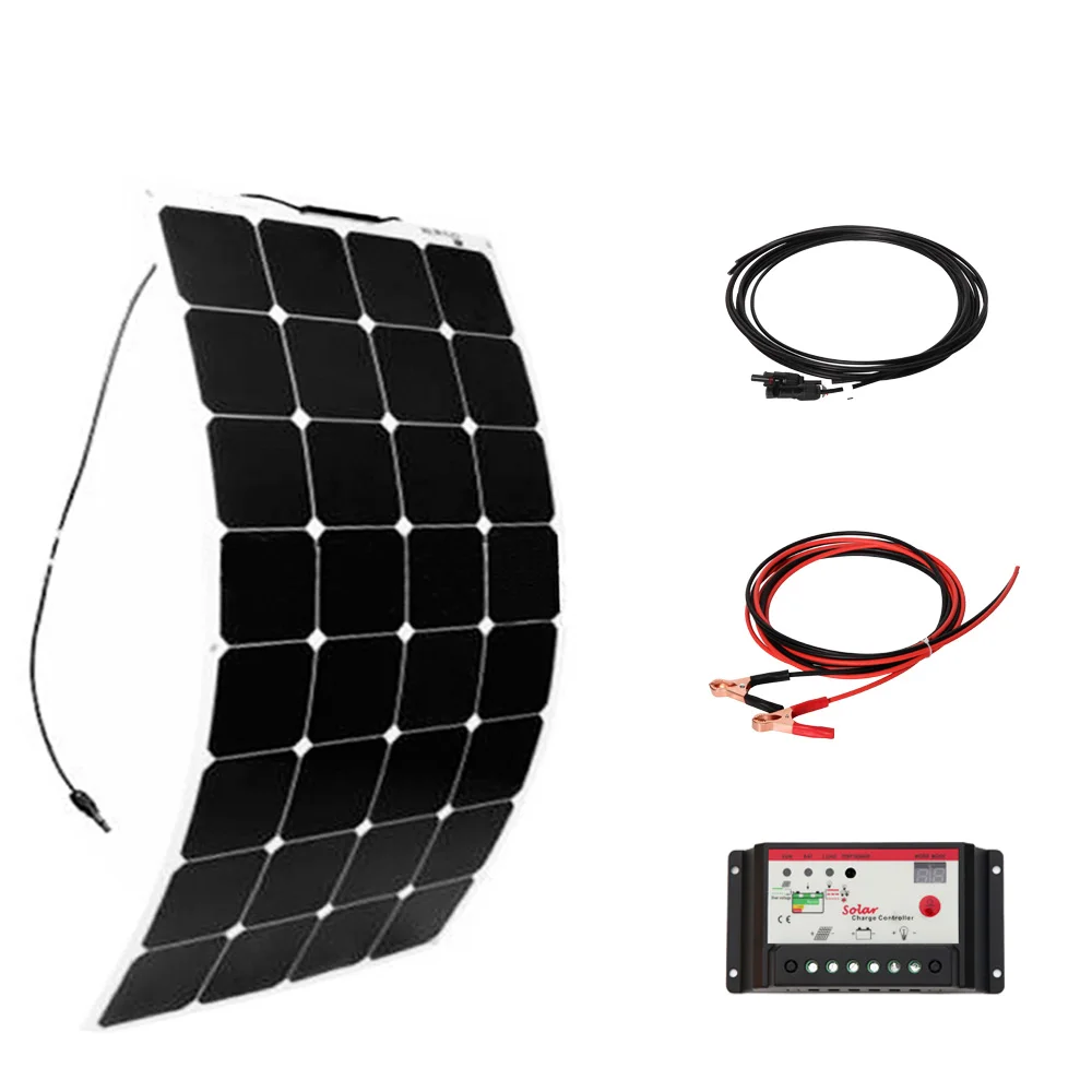 

XINPUGANG 100W 18V Flexible solar panel System 12V 100 Watt DIY Kits 10A controller 3M MC4 cable clip Boat RV car placa solar