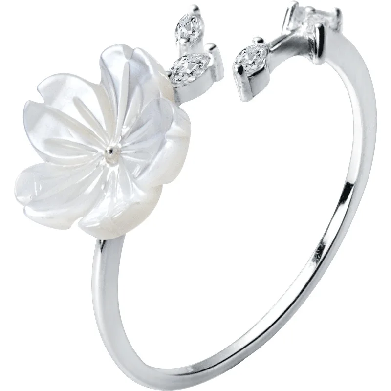 

Beautiful Shell Flower CZ Leaves 925 Sterling Silver Adjustable Ring