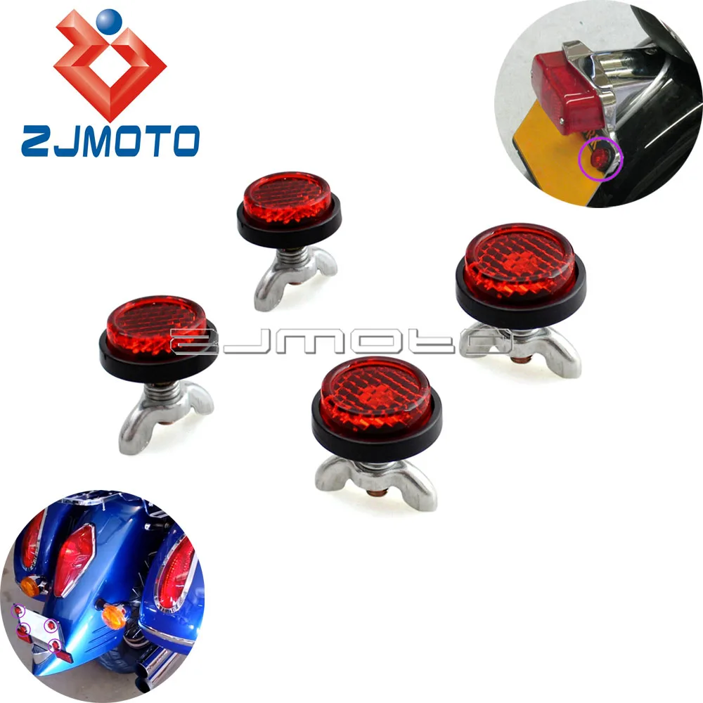 

4 x Motorcycle License Plate Reflector For Street Bike Cruisers Off-road Touring Scooters Snowmobiles Red Reflectors
