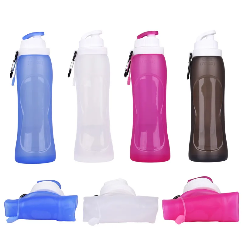 500 ML الغذاء الصف سيليكون الإبداعية لطي زجاجات مياه للرياضة شرب التخييم السفر بلدي الدراجات طوي زجاجة هوك