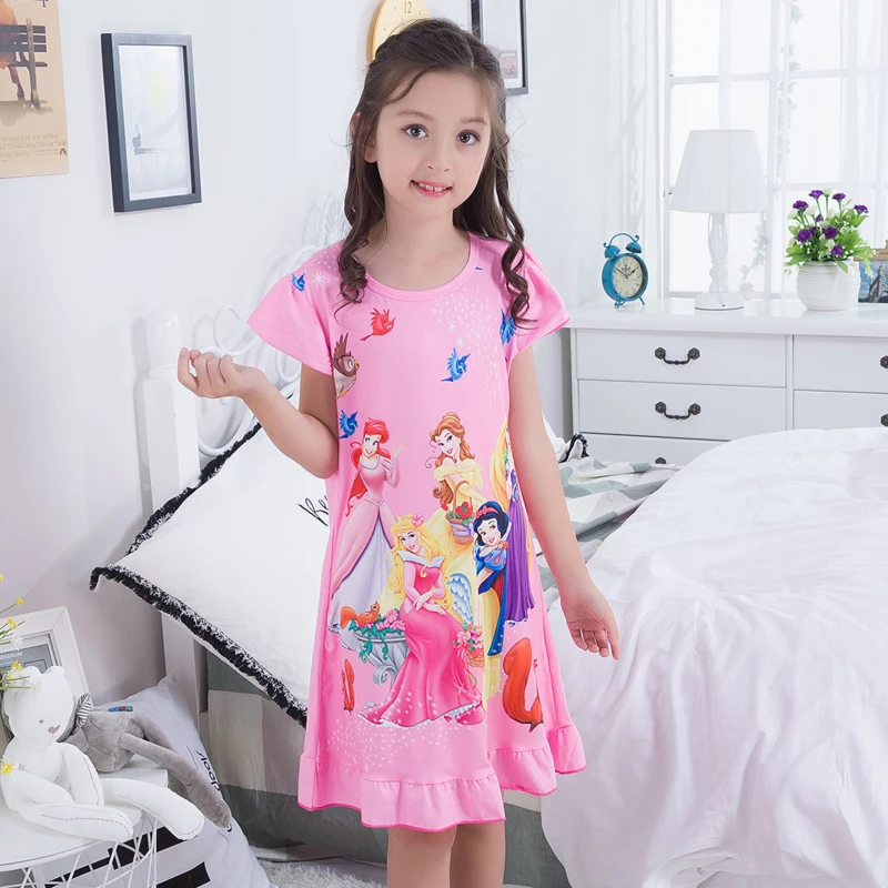 

Retail Brand Big Girl Nightdress New summer Fashion Princess Cartoon Long Kids SleepDress Cotton Children Nightgowns Girl Gift