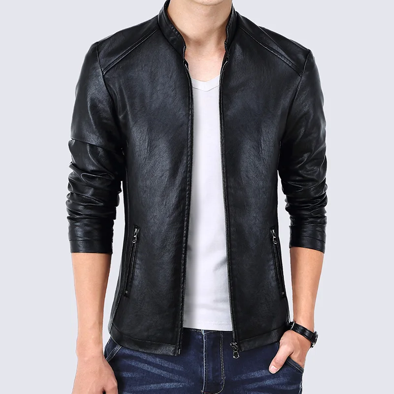

New Male Leather Jacket Fashion jaqueta de couro 2019 Slim Fit Mens Coats Casual Faux Leather Motorcycle Jacket Outwear black
