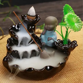 

1Pc Incense Waterfall Burner Holder Home Decor Burner The Little Monk Small Buddha Censer Ceramic Waterfall Backflow