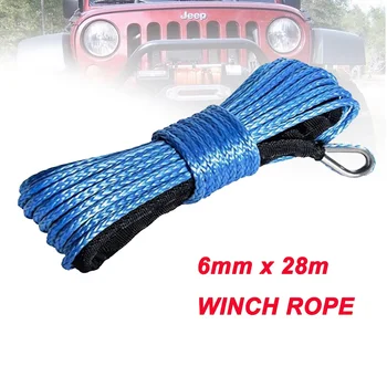 

6mm*28m synthetic winch lines uhmwpe fiber rope with sheath for atv utv car accessories free shipping
